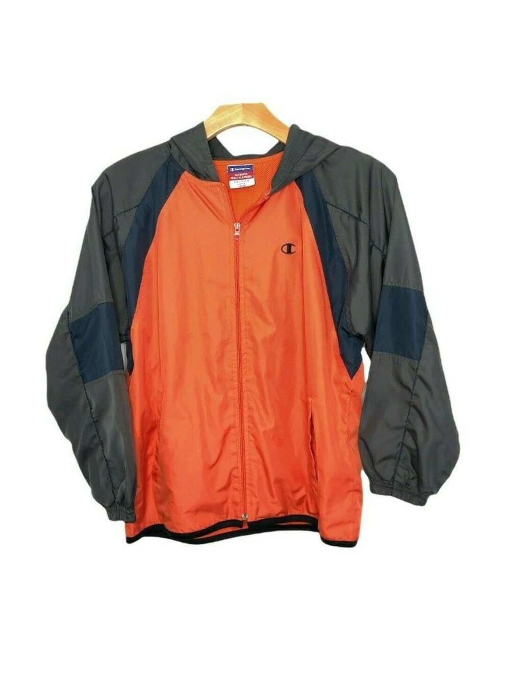 Champion Windbreaker Authentic Athletic App Boys Large 14-16 Gray Hoodie Jacket